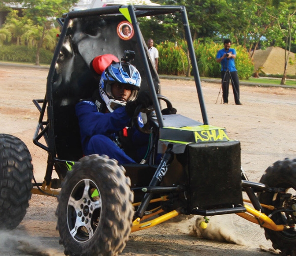 Student in racing car